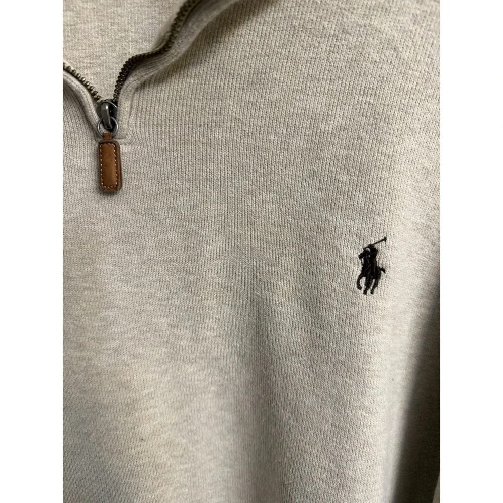 Polo Ralph Lauren Sweater Men's 2XL Cream 1/4 Zip Pullover Mock Neck Brown Pony